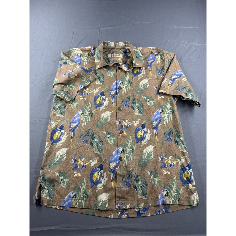 Tommy Bahama Men M Tropical Parrot Floral Hawaiian Shirt Silk Short Sleeve